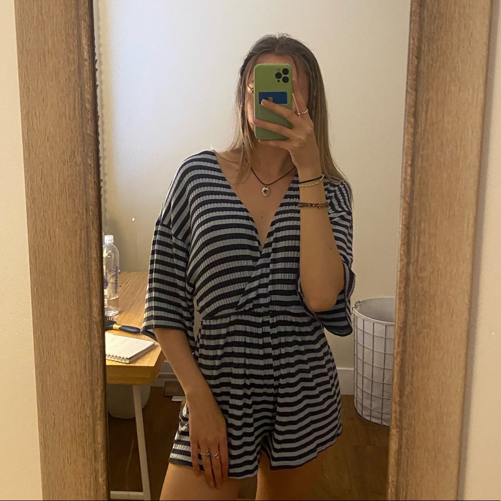 Urban Outfitters blue, striped romper size M